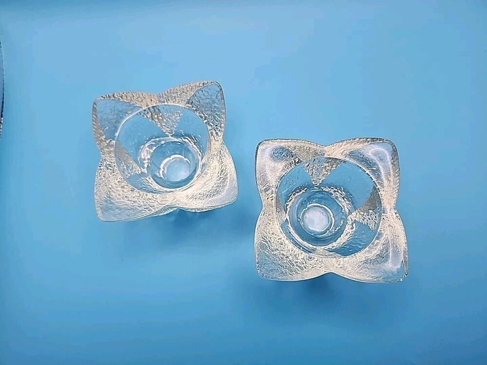 Vintage Glass Candle Holders Flower Design 3" Set of 2 Floral Home Decor Retro